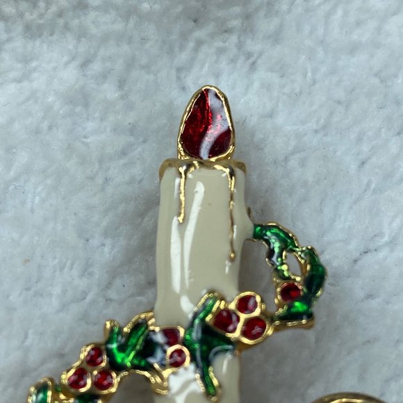 Candle Holder Holly Garland Christmas Pin Brooch Holiday Wear - Picture 5 of 10